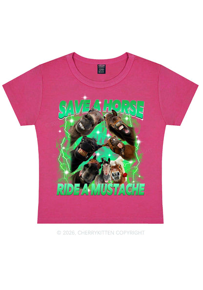 Save Horse Ride Mustache Y2K Baby Tee Cherrykitten