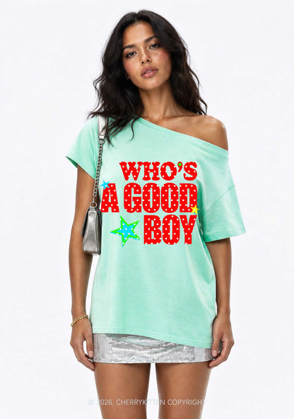 Whos A Good Boy Polka Dots Y2K Off Shoulder Tee Cherrykitten