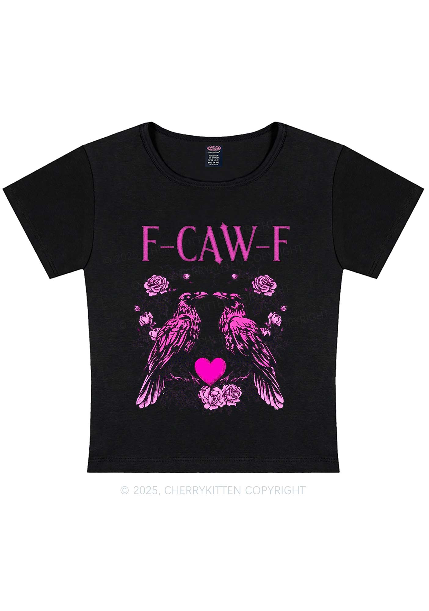 F CAW F Pink Ravens Valentine's Day Y2K Baby Tee Cherrykitten