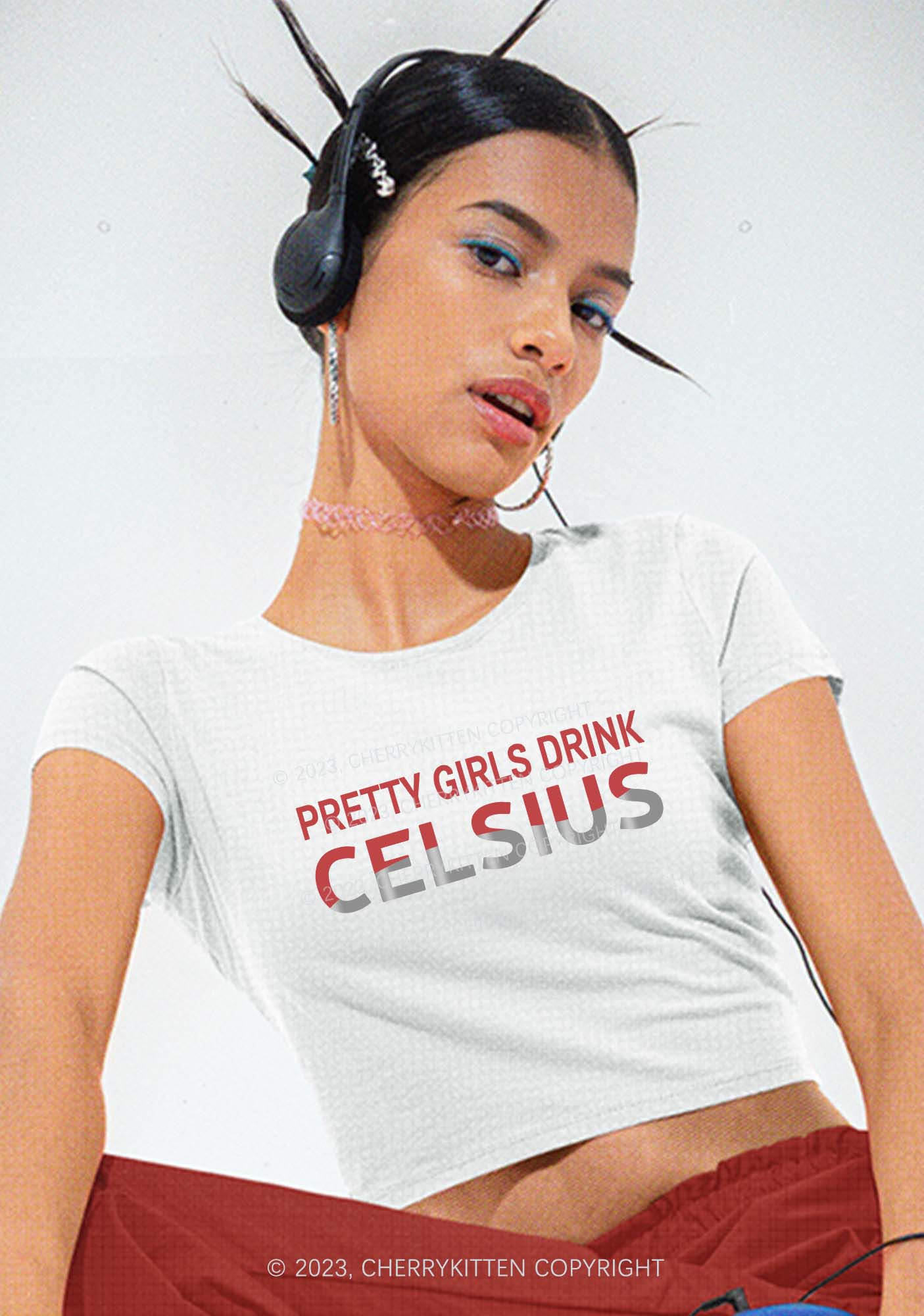 Pretty Girls Drink Celsius Y2K Baby Tee Cherrykitten