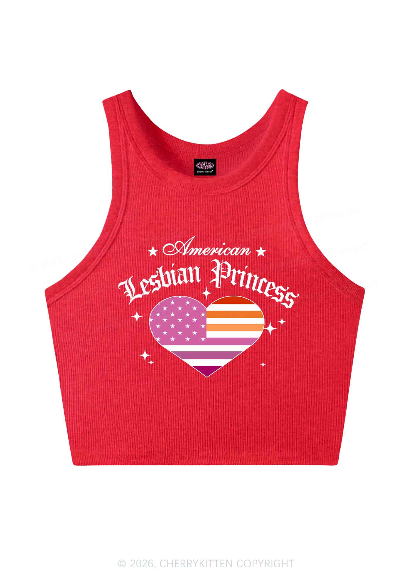 American Lesbian Princess Flag Pride Y2K Crop Tank Top Cherrykitten