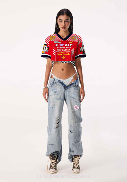 I Love My Super Hot GF Y2K Crop Sport Jersey Shirts Cherrykitten
