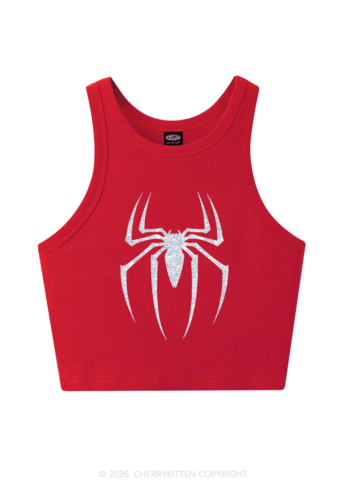 Glitter Spider Y2K Crop Tank Top Cherrykitten