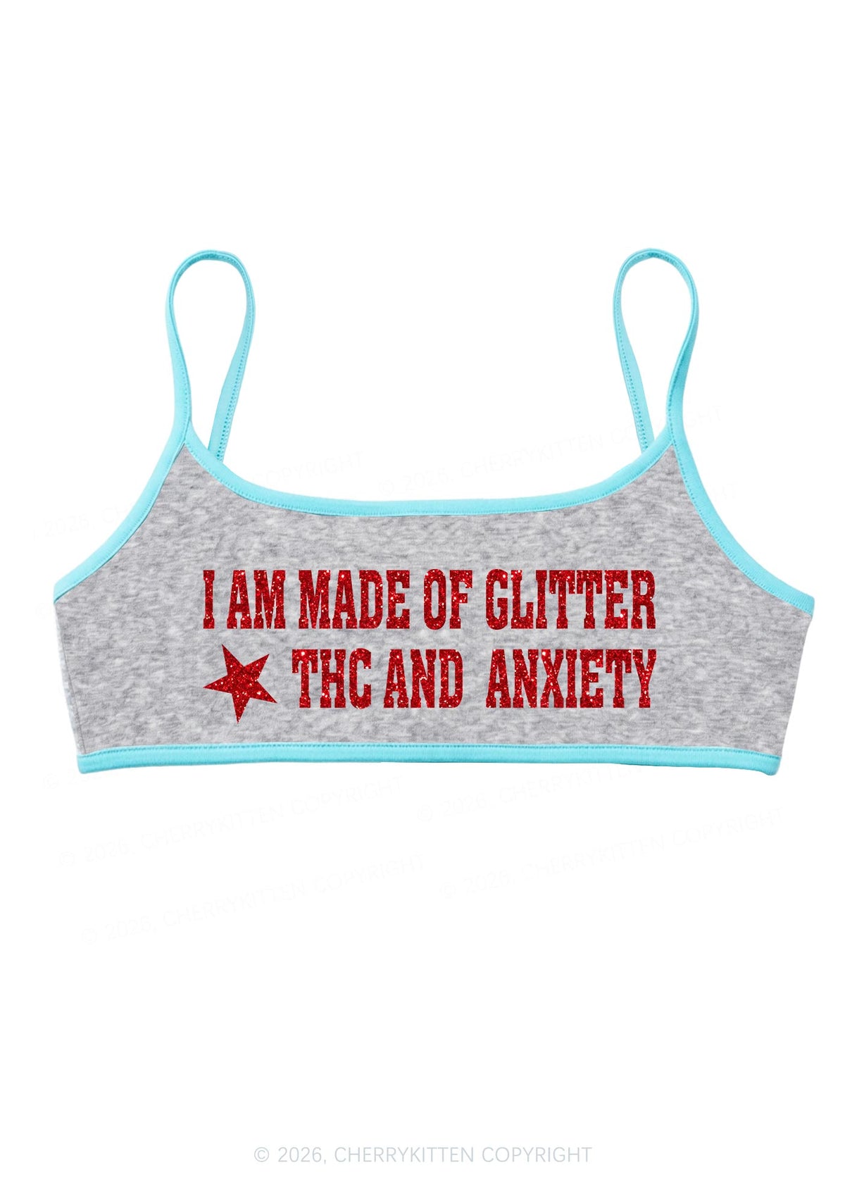 Made Of Glitter Thc Anxiety Y2K Super Crop Cami Cherrykitten