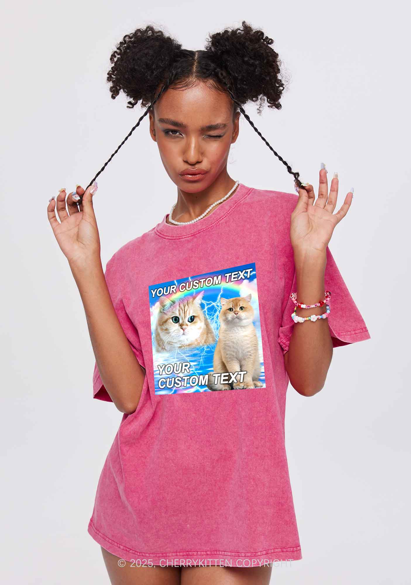 Custom Text Your Kitten Y2K Shirts Washed Tee Cherrykitten