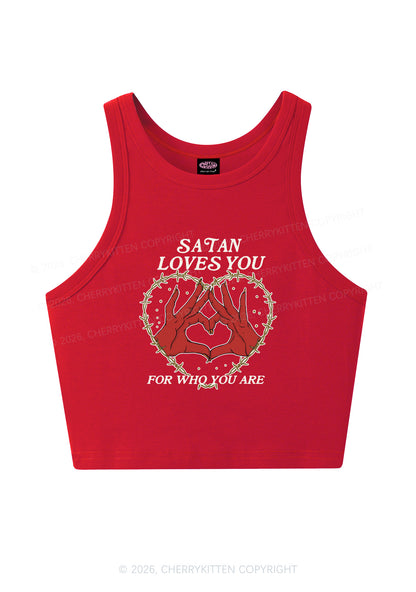 Satan Loves You Heart Halloween Y2K Crop Tank Top Cherrykitten