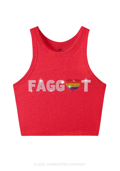 Rhinestone Rainbow Heart Faggot Pride Y2K Crop Tank Top Cherrykitten