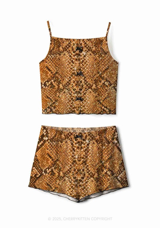 Snake Pattern Y2K Print Cami Shorts Pajama Set Cherrykitten