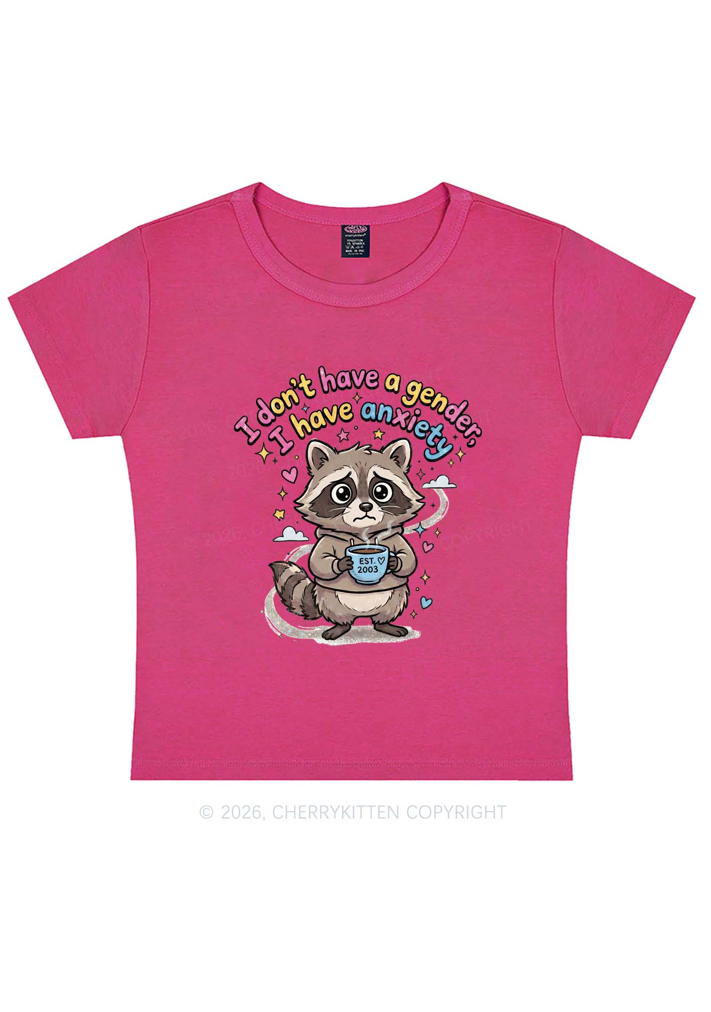 Raccoon I dont Have A Gender Pride Y2K Baby Tee Cherrykitten