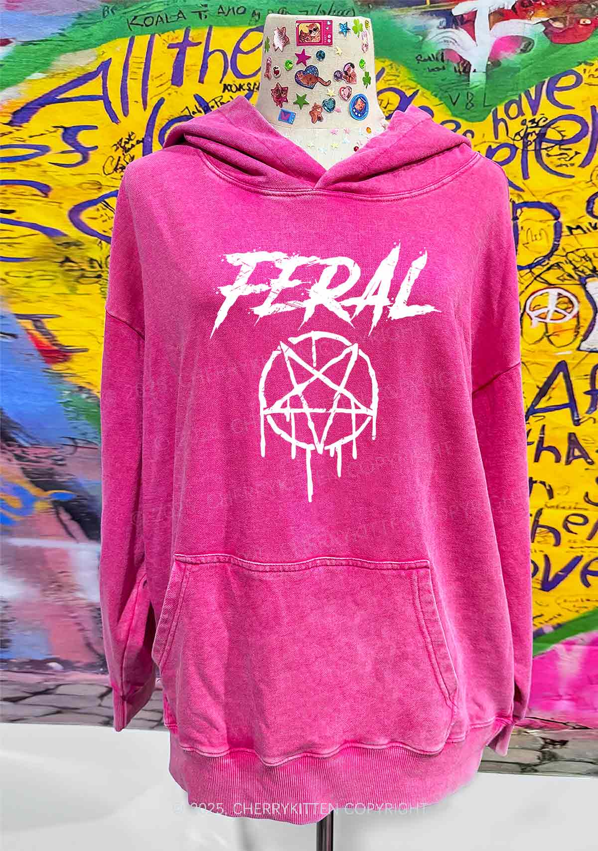 Halloween Feral Y2K Washed Hoodie Cherrykitten