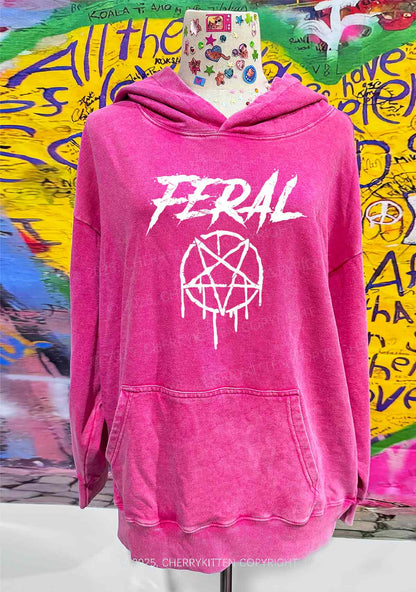 Halloween Feral Y2K Washed Hoodie Cherrykitten
