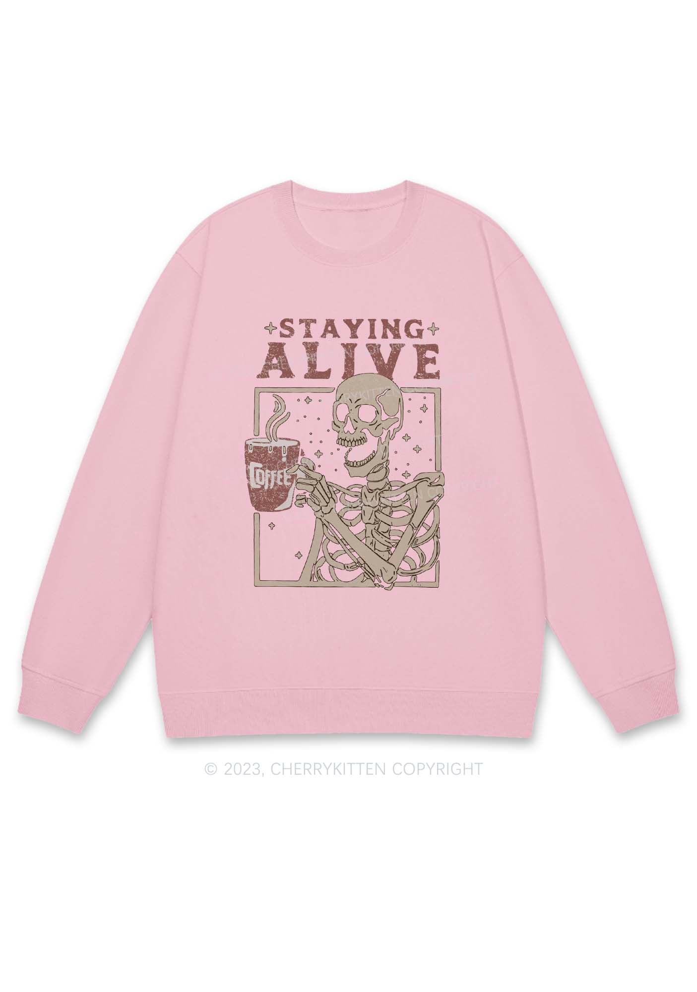 Staying Alive Skeleton Halloween Y2K Sweatshirt Cherrykitten