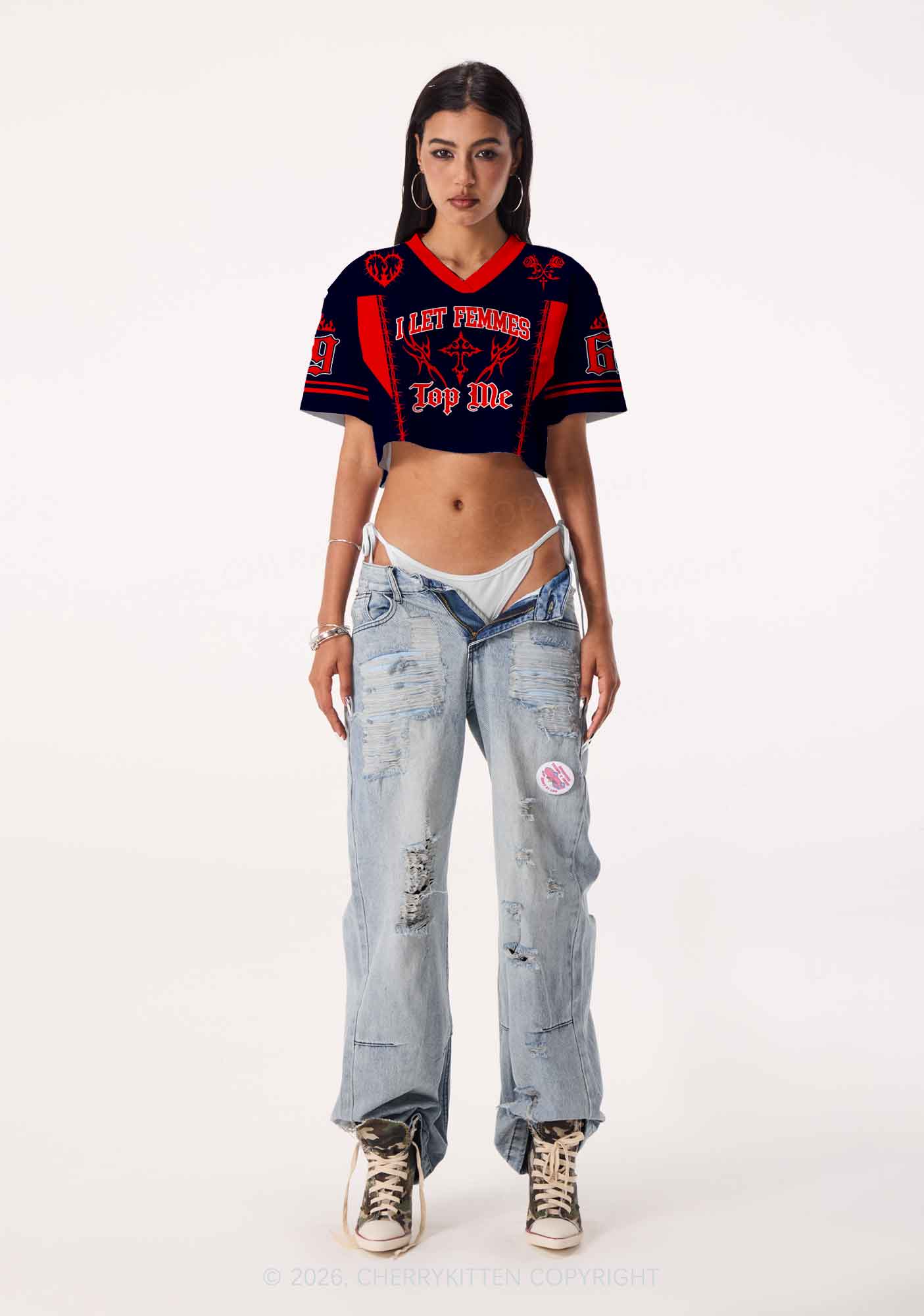 Black I Let Femmes Top Me Pride Y2K Crop Sport Jersey Shirts Cherrykitten
