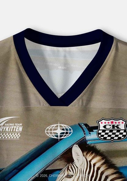 Zebra Driver Y2K Crop Sport Jersey Shirts Cherrykitten