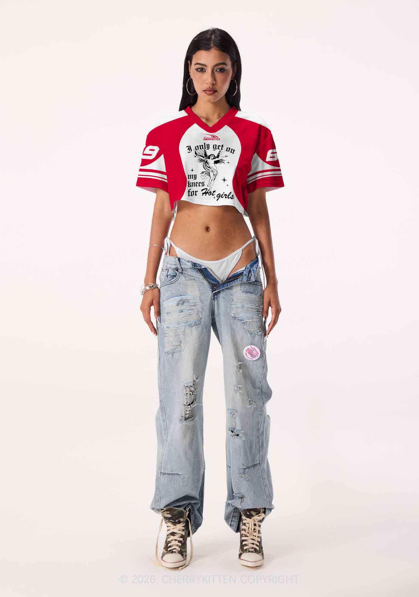 Get On My Knees For Hot Girls Pride Y2K Crop Sport Jersey Shirts Cherrykitten