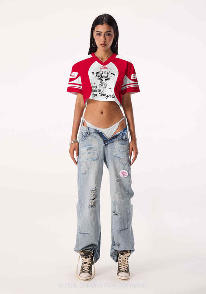 Get On My Knees For Hot Girls Pride Y2K Crop Sport Jersey Shirts Cherrykitten