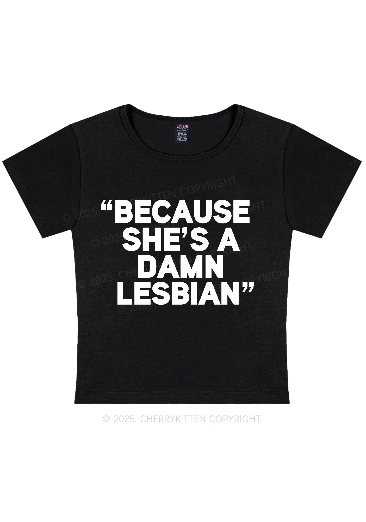 She's A Damn Lesbian Y2K Baby Tee Cherrykitten