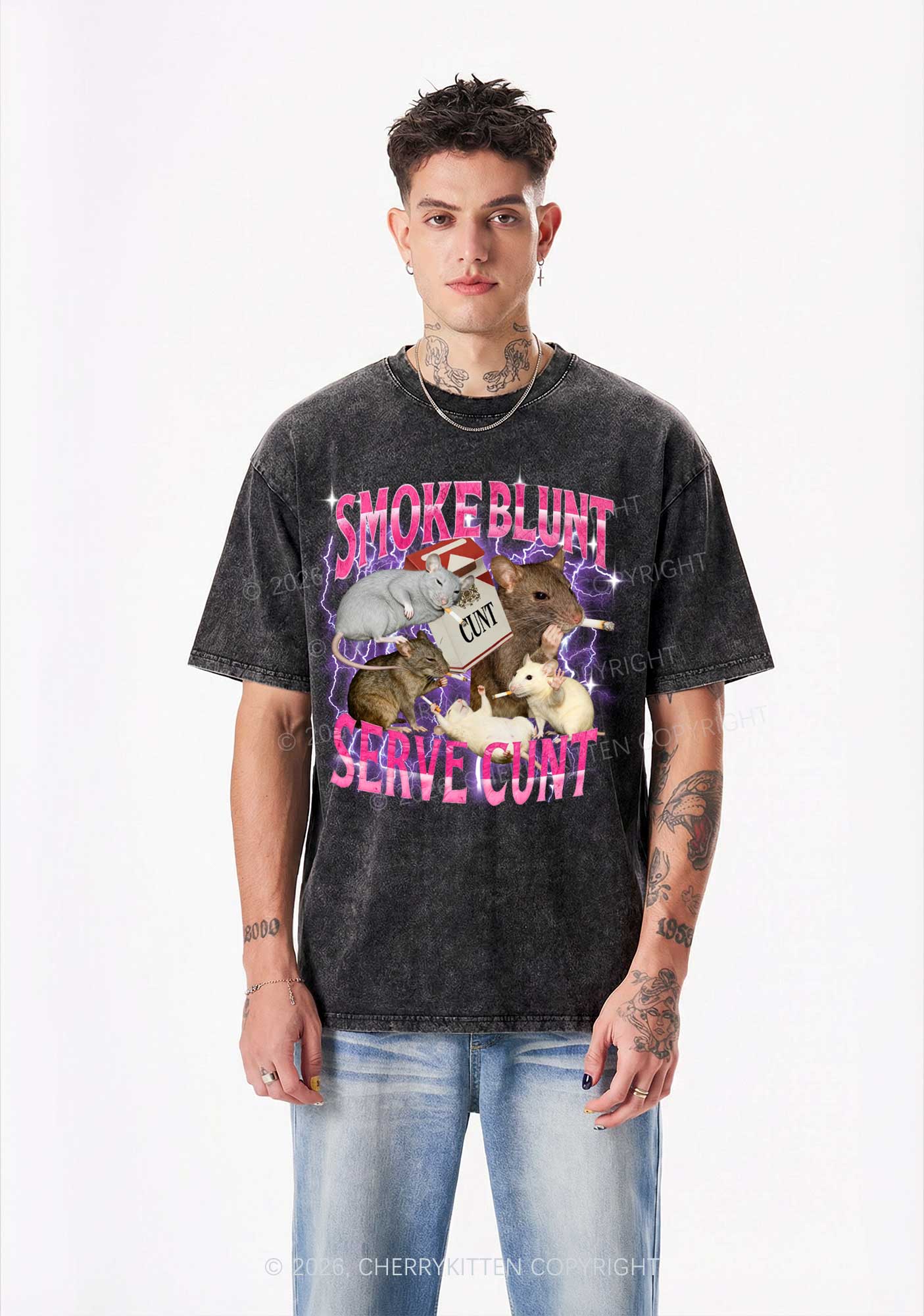 Smoke Blunt Rats Y2K Shirts Washed Tee Cherrykitten