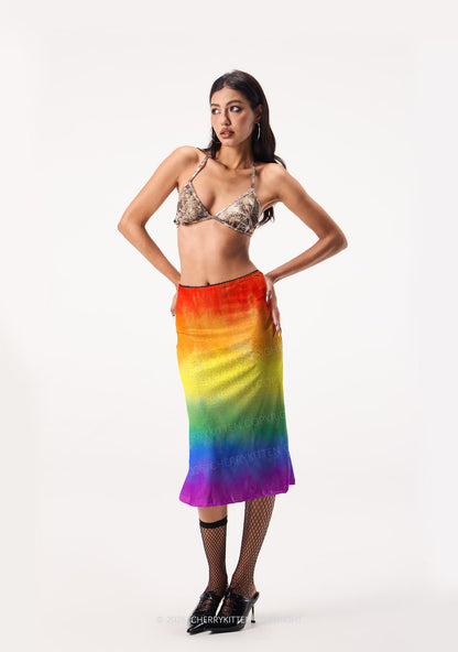 Rainbow Flag Pride Y2K Print Midi Skirt Cherrykitten
