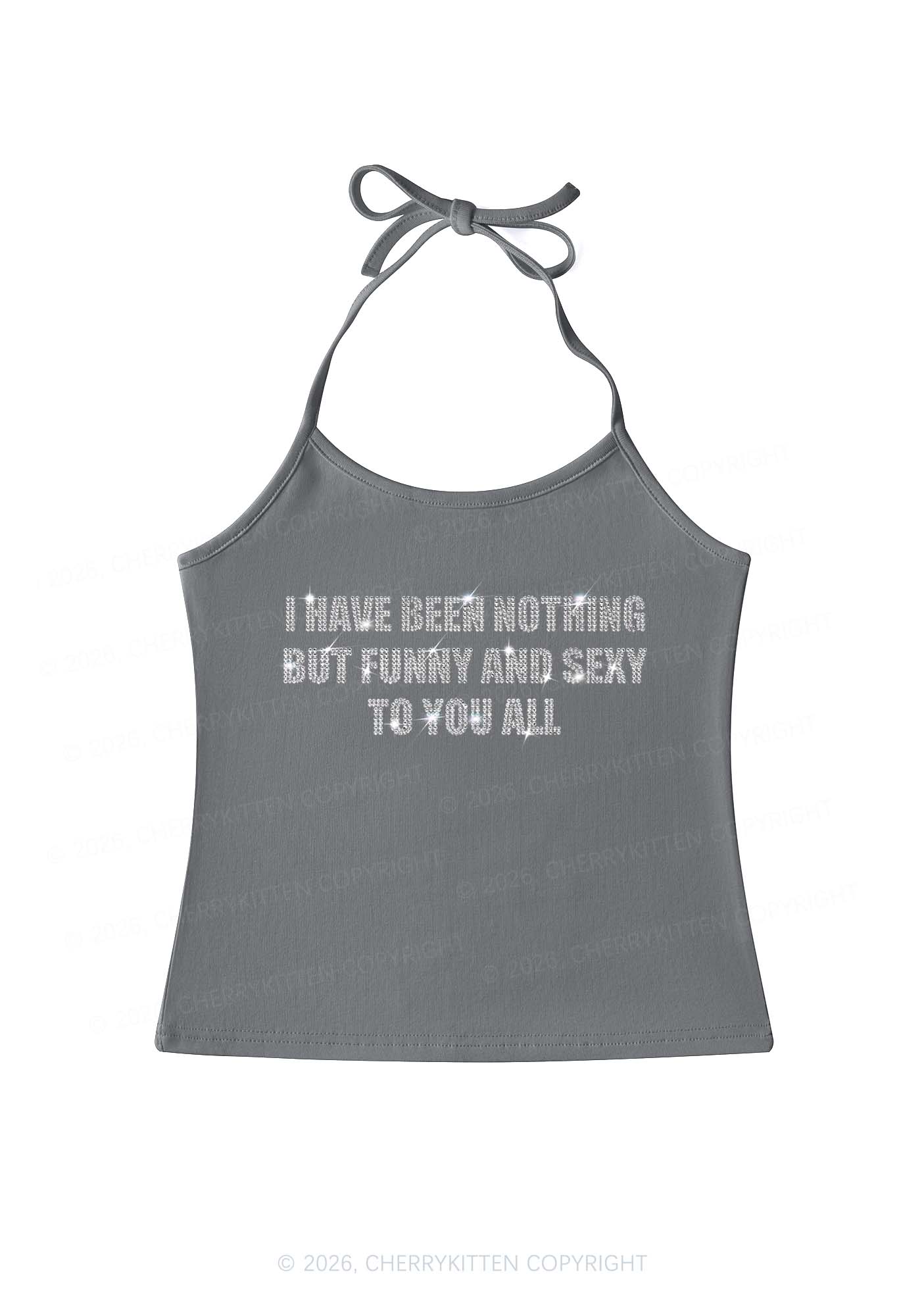Rhinestone I Have Been Funny Y2K Halter Neck Cami Cherrykitten