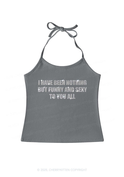 Rhinestone I Have Been Funny Y2K Halter Neck Cami Cherrykitten