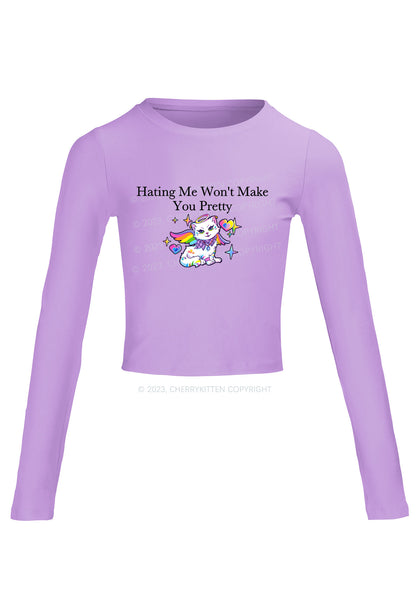 Hating Me Won't Make You Pretty Long Sleeve Crop Top Cherrykitten