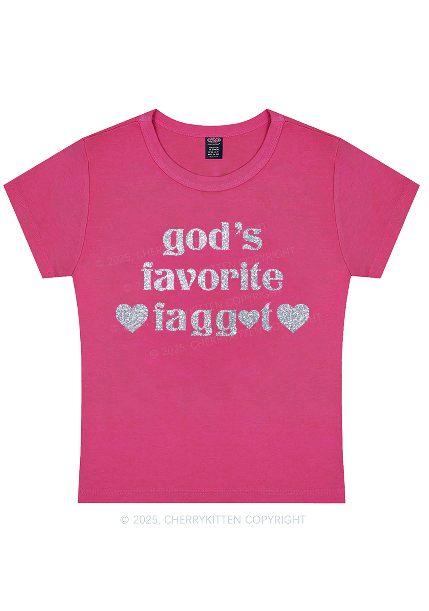 Glitter Gods Favorite Faggot Pride Y2K Baby Tee Cherrykitten