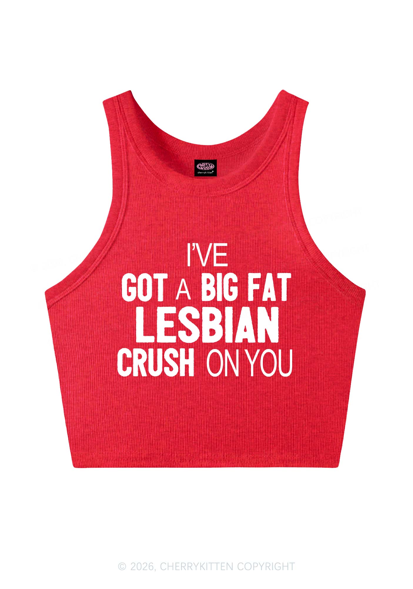 Big Fat Lesbian Crush Pride Y2K Crop Tank Top Cherrykitten