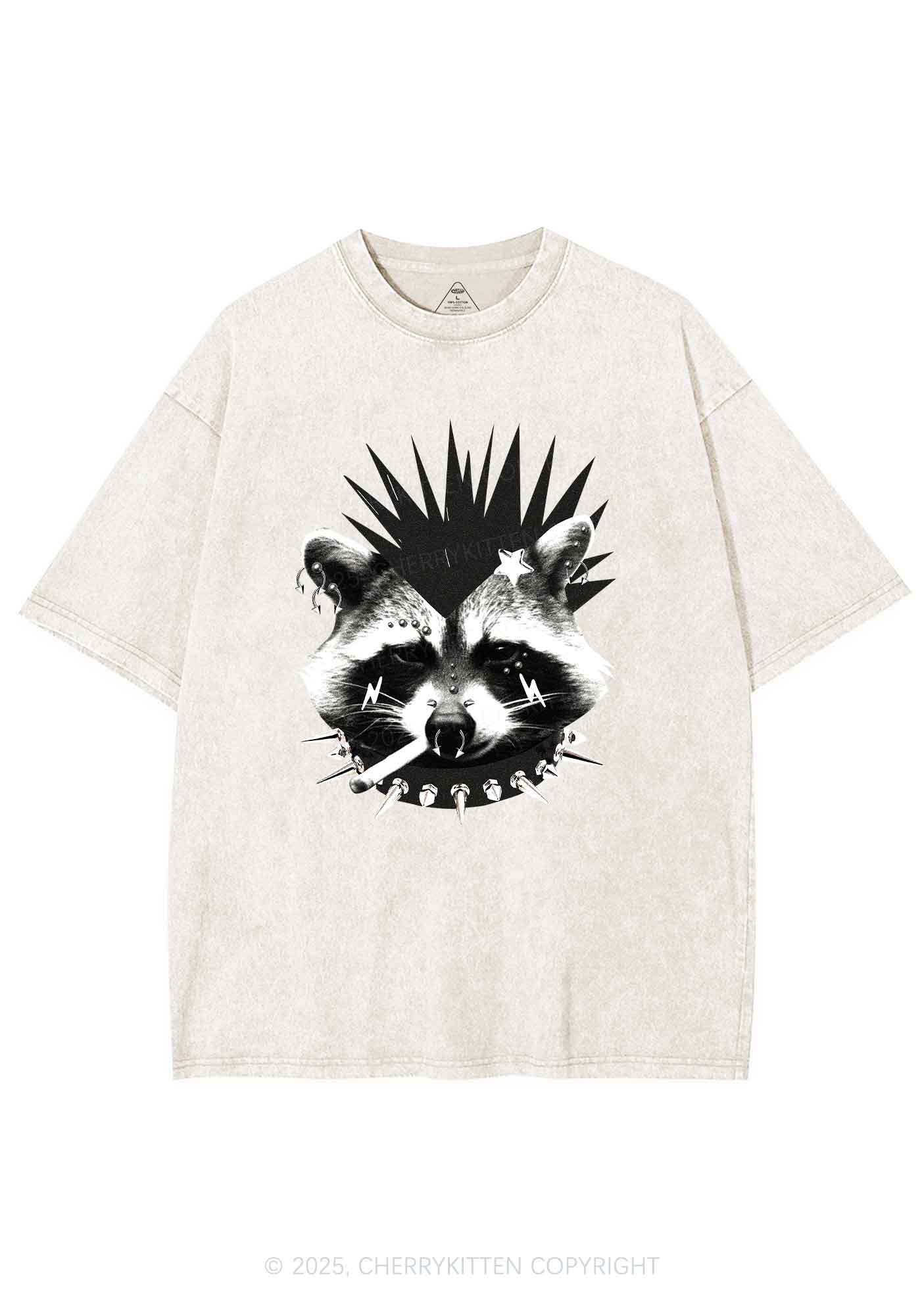 Punk Raccoon Y2K Shirts Washed Tee Cherrykitten