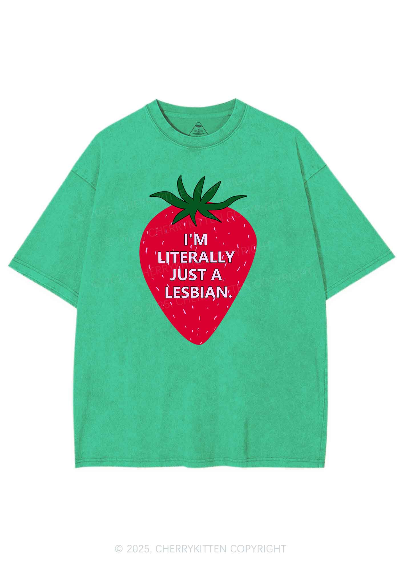 Lesbian Strawberry Pride Y2K Shirts Washed Tee Cherrykitten