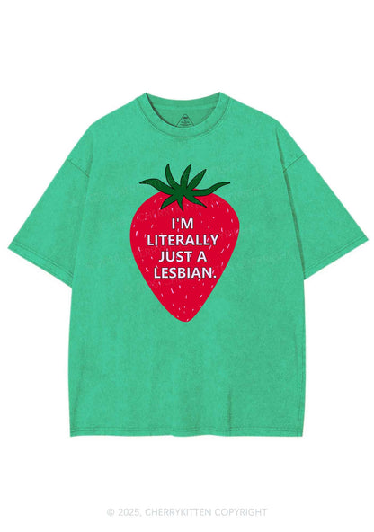 Lesbian Strawberry Pride Y2K Shirts Washed Tee Cherrykitten