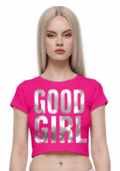 Good Girl Silver Foil Printed Y2K Baby Tee Cherrykitten