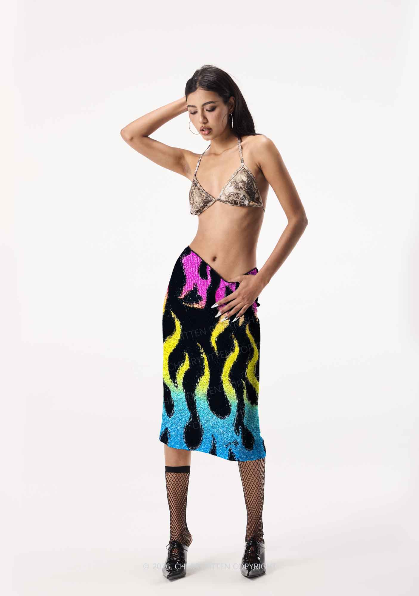Pansexuality Flame Pride Y2K Print Midi Skirt Cherrykitten
