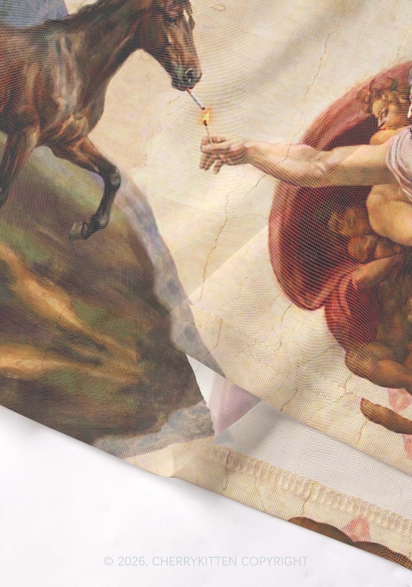 God Smoking Horse Y2K Mesh Crop Top Cherrykitten