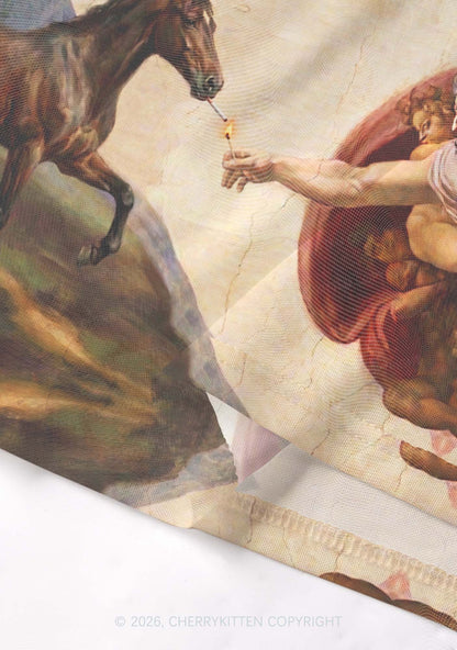 God Smoking Horse Y2K Mesh Crop Top Cherrykitten
