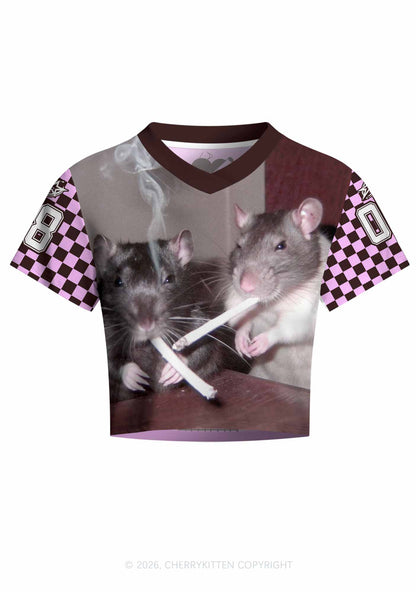Smoking Rats Y2K Crop Football Jersey Shirts Cherrykitten