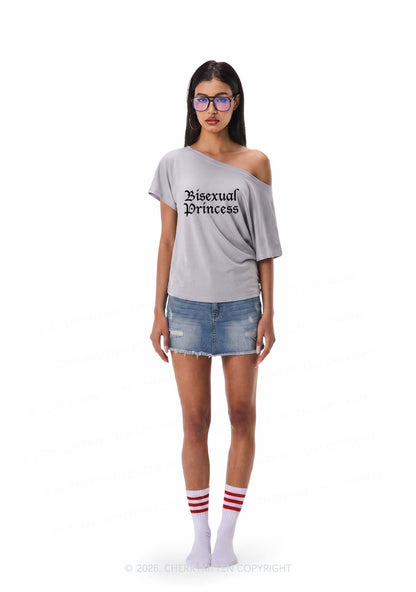 Bisexual Princess Pride Y2K Off Shoulder Tee Cherrykitten