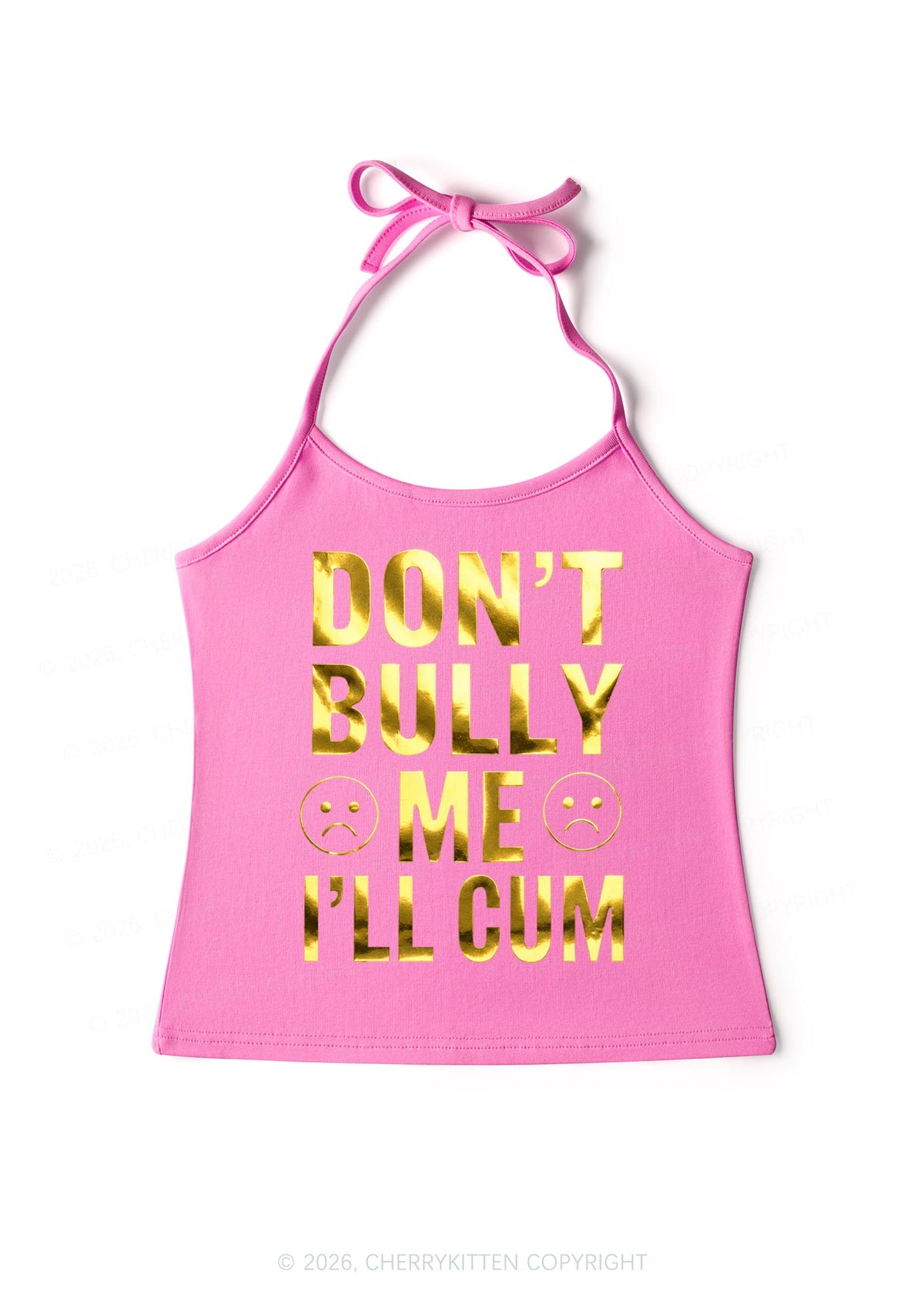Dont Bully Me Silver Foil Printed Y2K Halter Neck Cami Cherrykitten