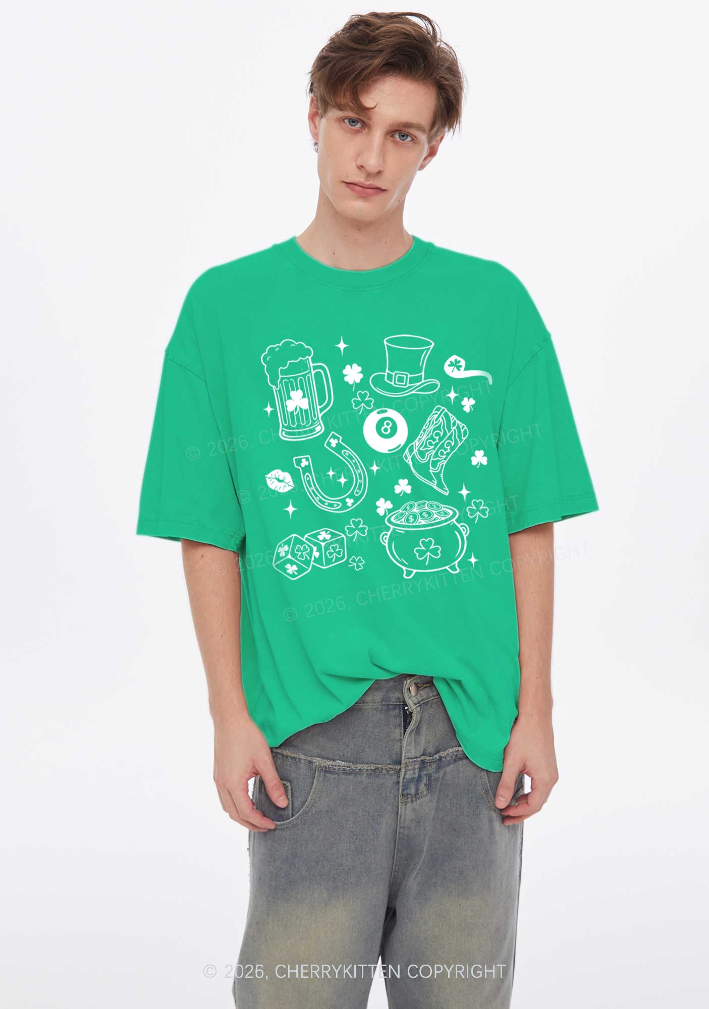 Luck Symbols St Patricks Y2K Shirts Washed Tee Cherrykitten
