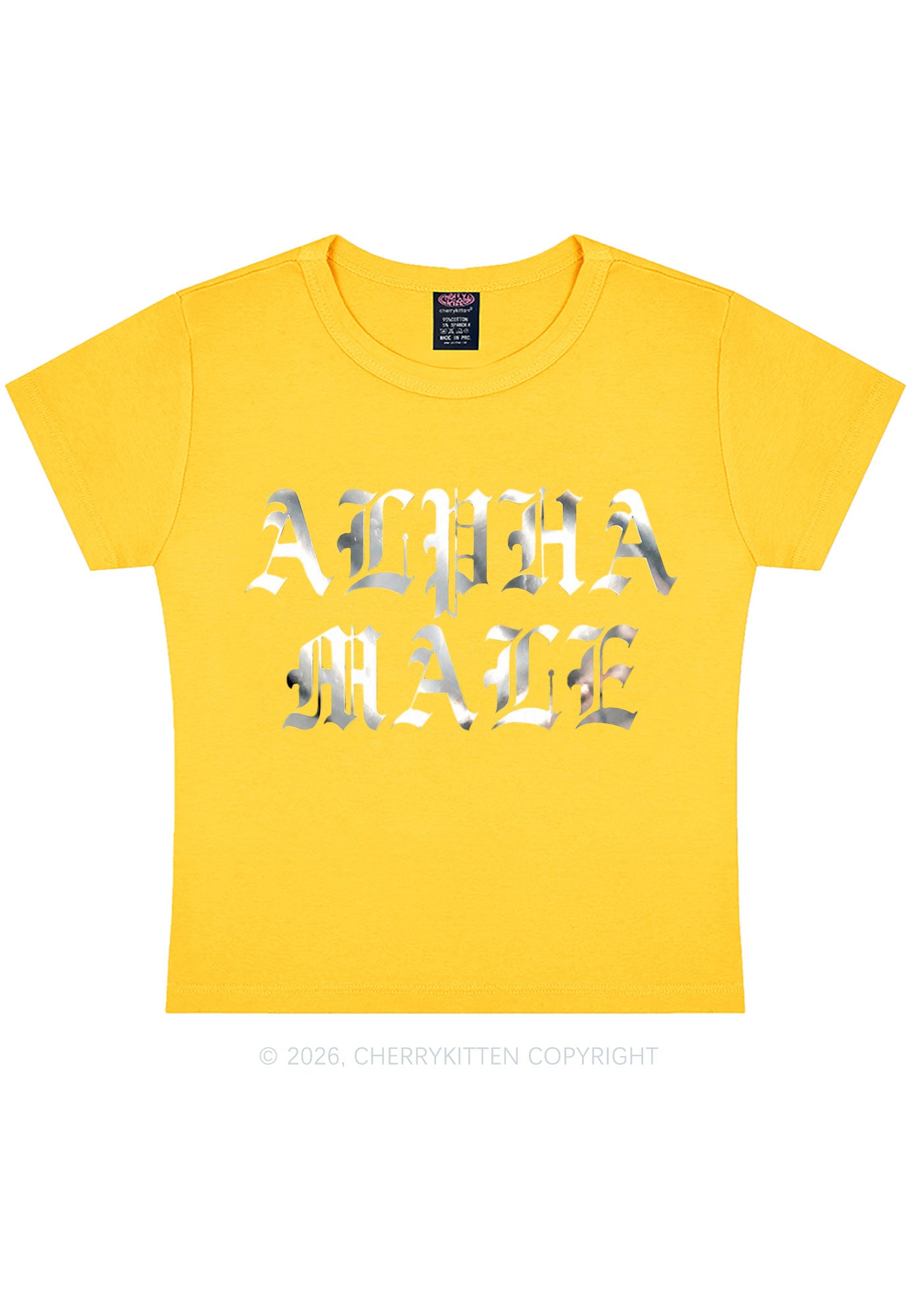 Alpha Male Silver Foil Printed Y2K Baby Tee Cherrykitten
