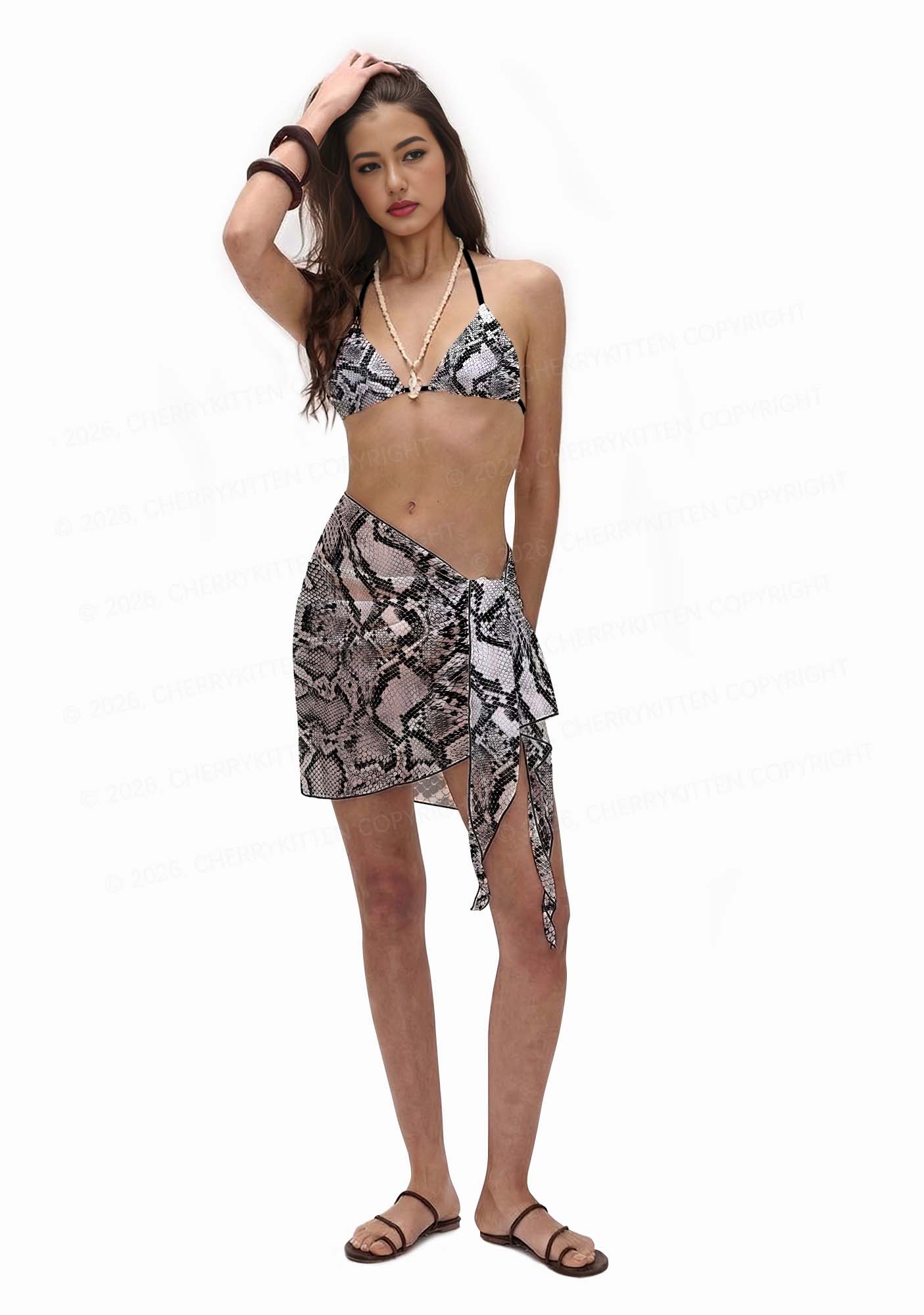 Black Snake Skin Pattern Y2K Print Bikini Set Cherrykitten