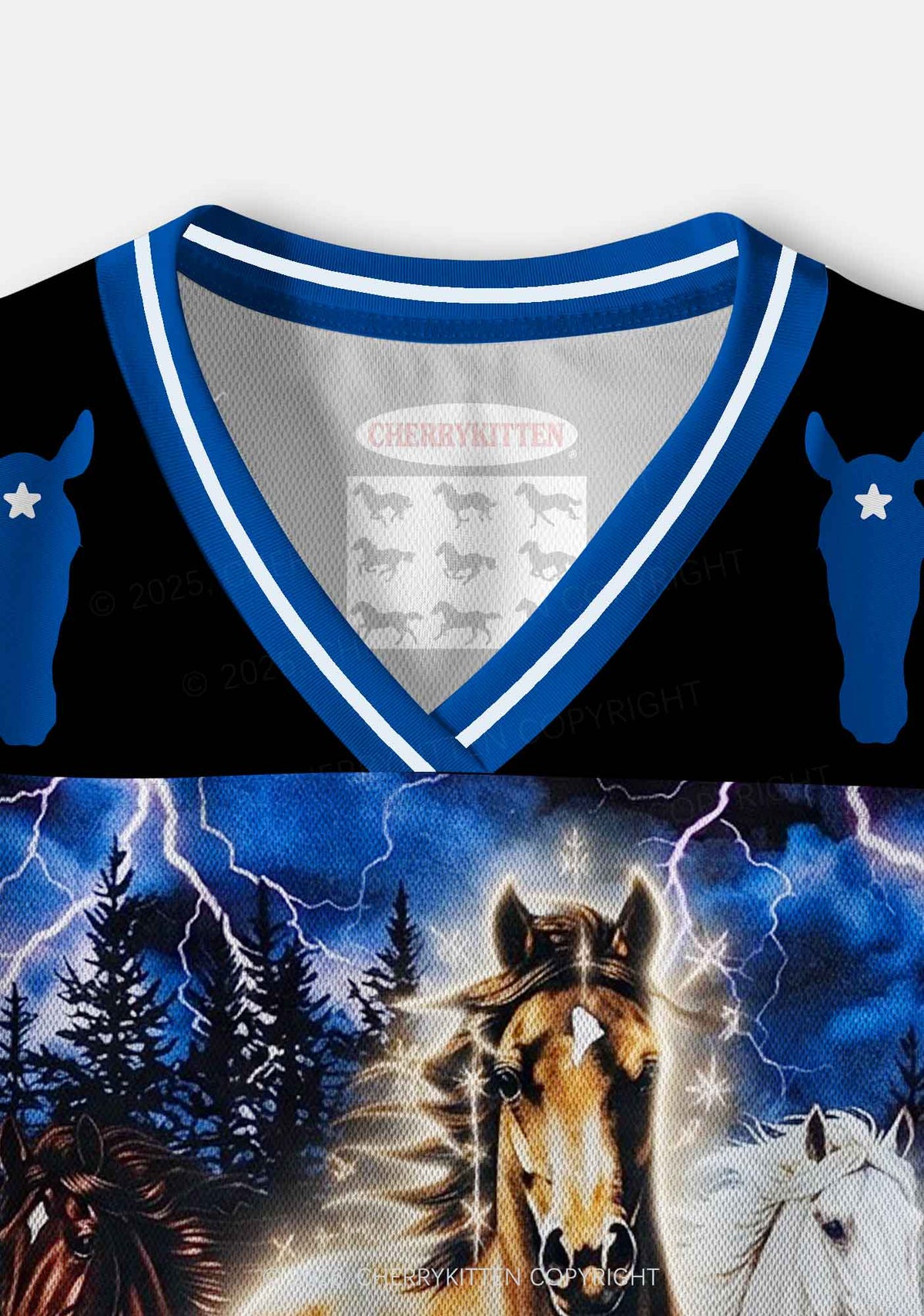 Horses In Lightning Y2K Crop Sport Jersey Shirts Cherrykitten