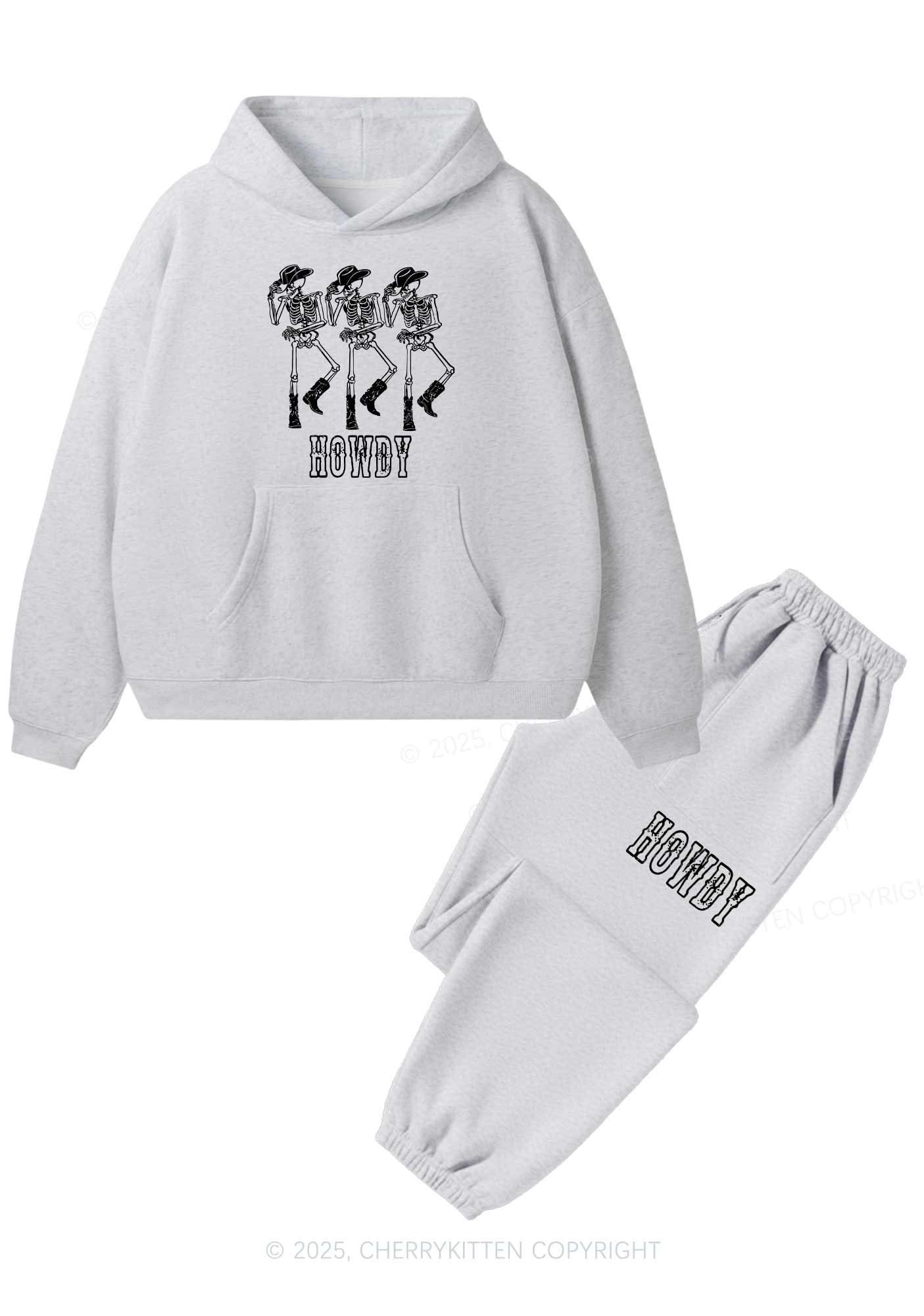 Halloween Howdy Dancing Skeletons Y2K Fleece Hoodie Set Cherrykitten