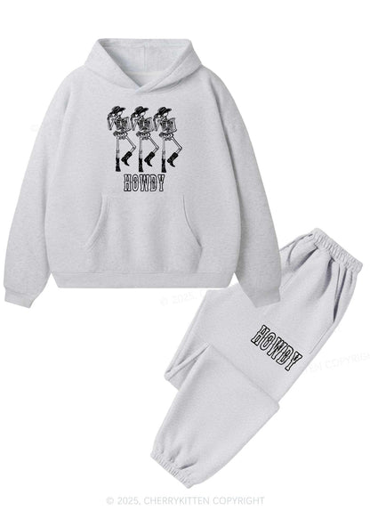 Halloween Howdy Dancing Skeletons Y2K Fleece Hoodie Set Cherrykitten