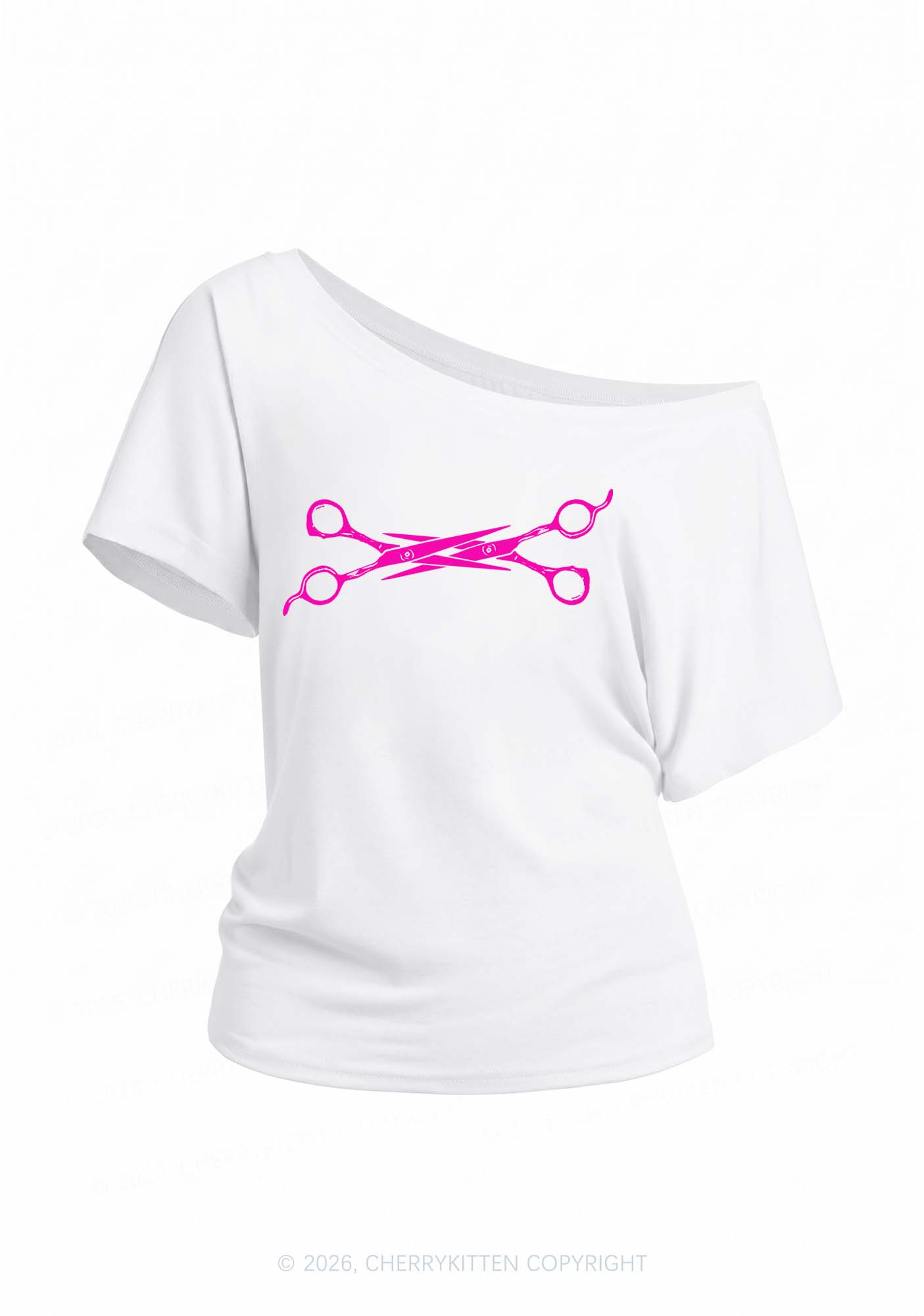 Pink Scissor Pride Y2K Off Shoulder Tee Cherrykitten