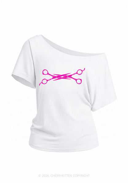 Pink Scissor Pride Y2K Off Shoulder Tee Cherrykitten