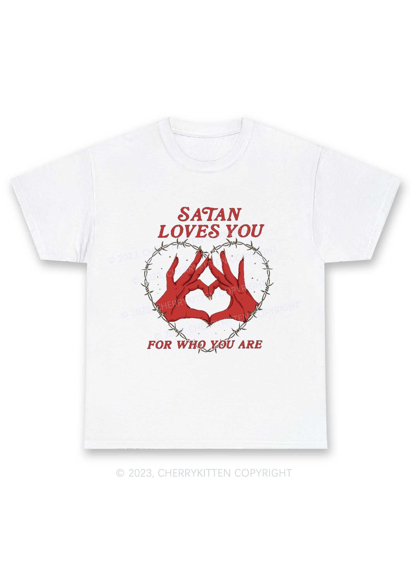 Satan Loves You Heart Halloween Y2K Chunky Shirt Cherrykitten