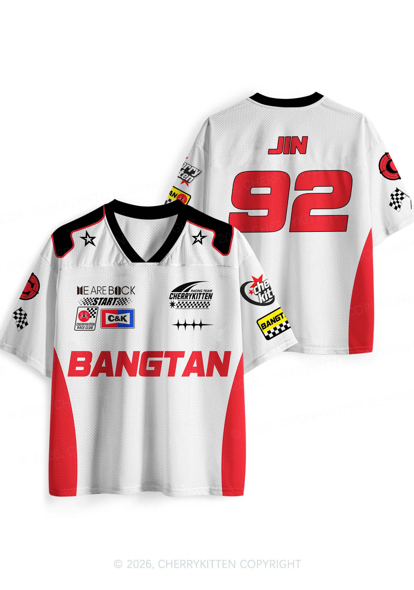 White Korean Boys Y2K Sport Jersey Shirts Cherrykitten