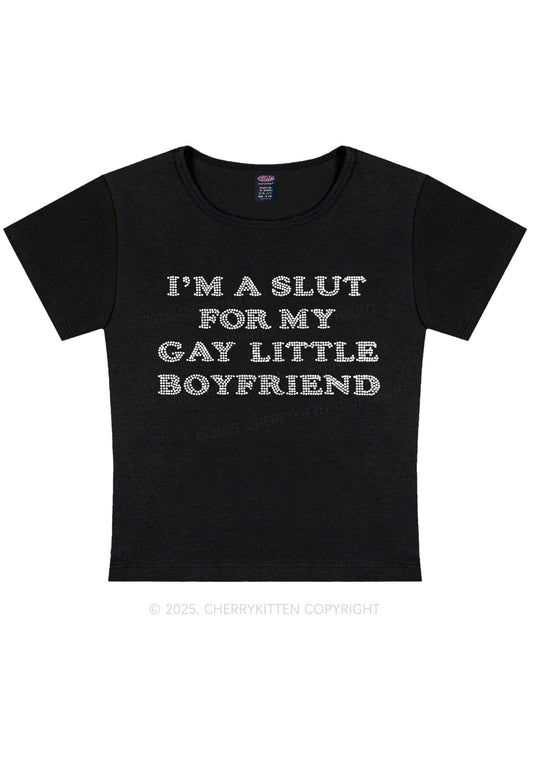 Rhinestone Slxt For My Gay BF Pride Y2K Baby Tee Cherrykitten