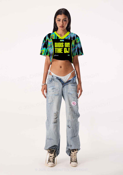 Neon Dibs On The DJ Y2K Crop Sport Jersey Shirts Cherrykitten